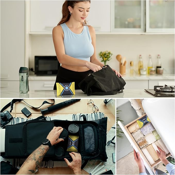 4.4 oz/125g Rechargeable Desiccant Packs Dehumidifier Bag - 12 Pack - Moisture Absorbers For Safes, Car, Bathroom, Storage - Moisture Remover Eliminates Humidity - Reusable Desiccant Bags