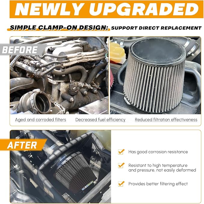 PTNHZ Universal Carbon Fiber 3" 76mm High Flow Cold Air Intake Cone Air Filter Power Intake Air Inlet System Air Cleaner