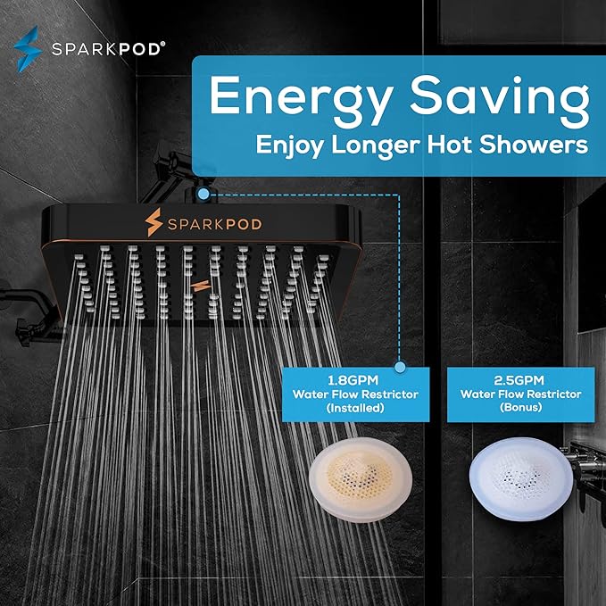 SparkPod Shower Head - High Pressure Rain - Premium Quality Luxury Design - 1-Min Install - Easy Clean Adjustable Replacement for Your Bathroom Shower Heads (Vintage Oil Rubbed Bronze, 6 Inch Square)