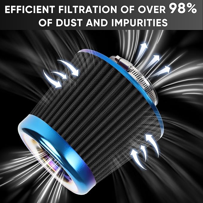 Universal Cold Air Intake Filter Clamp-On Replacement Air Filter Flange Diameter 3 inches/76mm High Performance Washable Filter Black