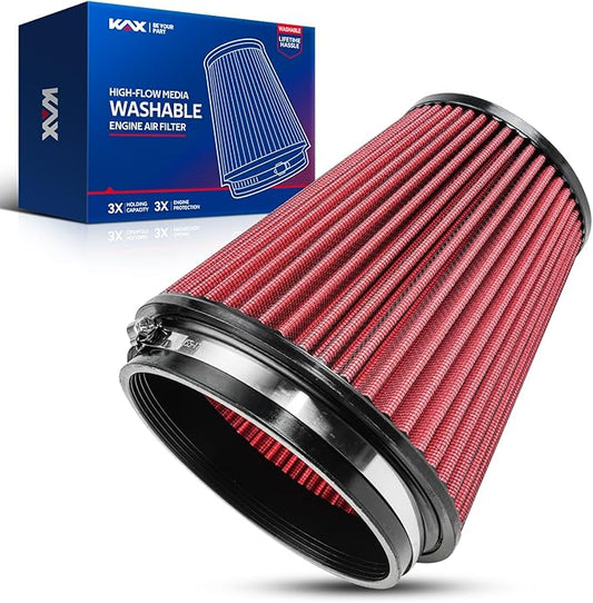 KAX Premium Washable Engine Air Filter, RU-1041 Universal Clamp-On Air Intake Filter, Reusable Replacement Air Filter, Flange Diameter: 6 In, Filter Height: 7.5 In, Flange Length: 1 In