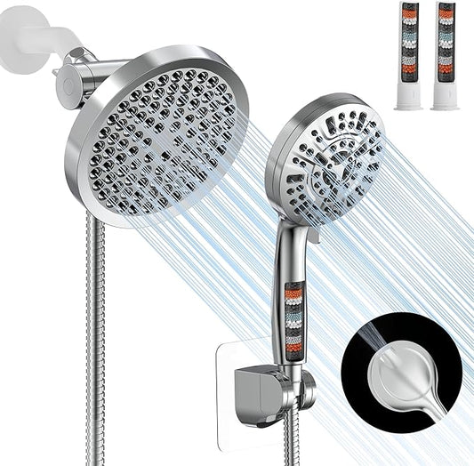 Shower Head with Handheld Spray Combo,High Pressure Dual Double Rain Shower Head with Handheld 10-Mode 78" Hose Chrome