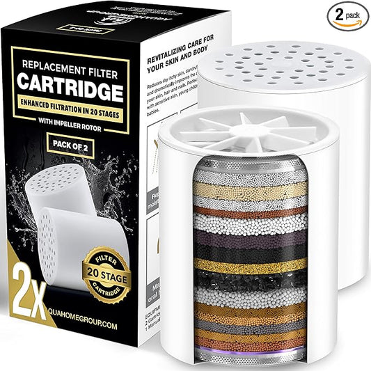 AquaHomeGroup 20-Stage Premium Shower Filter Replacement Cartridge with Spin Propeller 2-Pack (No Housing) - Water Filter Refill Compatible with Any Shower Filter of Similar Design 15 and 20 Stages