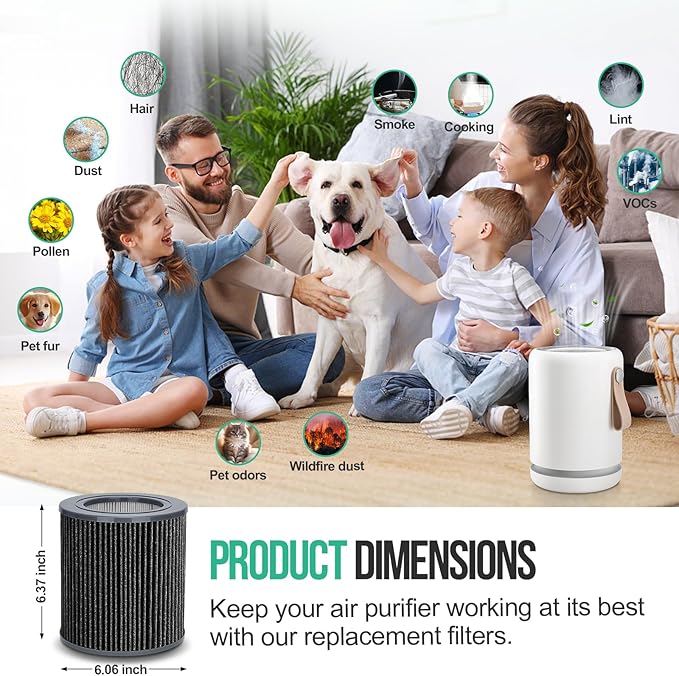 2 Pack Air Mini Replacement Filters Compatible with MolekuleAir Mini & Air Mini+ Air Purifiers, 3-in-1 High-Efficiency True HEPA Replacement Filter (Black, 2 Pack Replacement Filters)