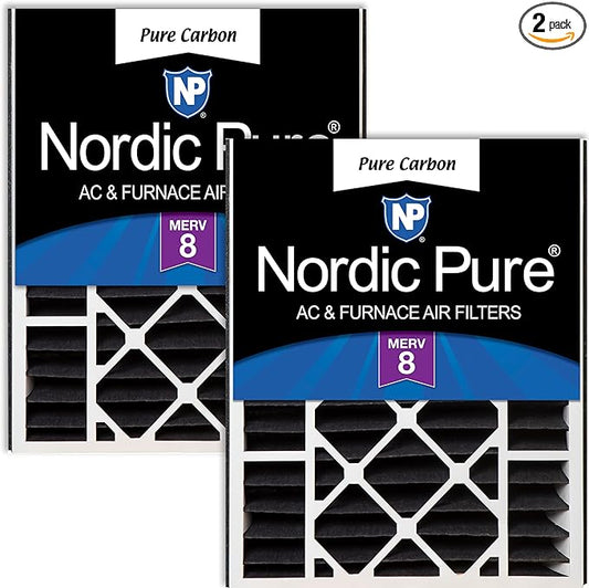 Nordic Pure 20x25x5 (Actual Size: 19 3/4 x 24 1/4 x 4 7/8) Air Bear Replacement Pure Carbon Odor Reduction Merv 8 Air Filter 2 PK