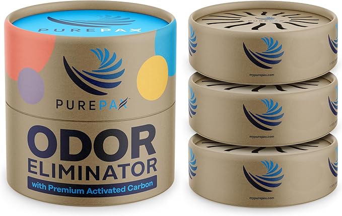 PUREPAX Odor Eliminator For Small Spaces - Premium Activated Carbon Charcoal Unscented 3 Count - Strong Odor Remover for Shoes, Fridge, Diaper Pail, Closet, Drawers, Car, Locker, Gym Bag