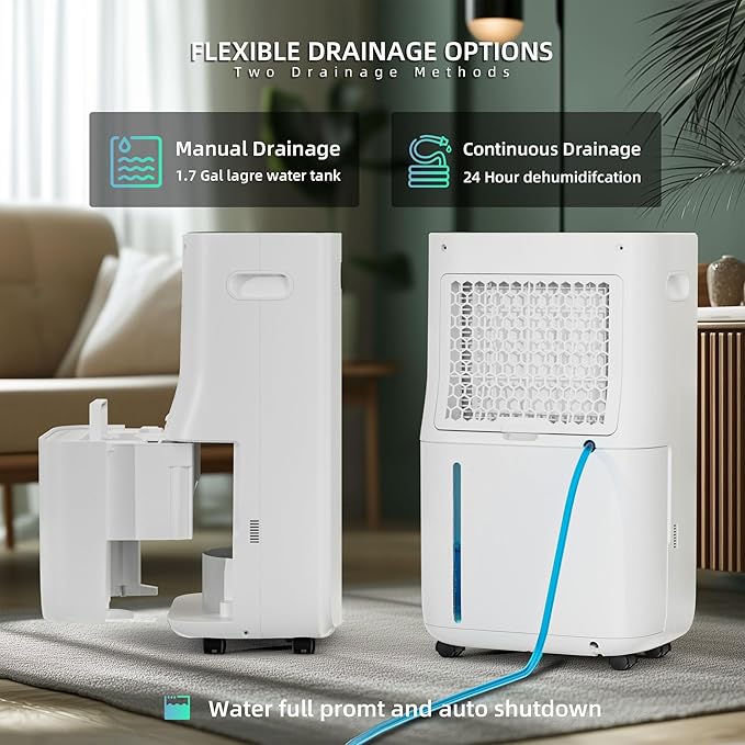 5000 Sq.Ft Dehumidifier for Basement with Drain Hose, 80 Pint Dehumidifiers for Home with Large 6.5L Water Tank,24H Timer,Child Lock,Defrost,Silent,4 Modes Operation Auto Shut-off