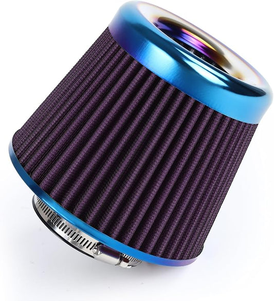 Universal Cold Air Intake Filter Clamp-On Replacement Air Filter Flange Diameter 3 inches/76mm High Performance Washable Filter Purple
