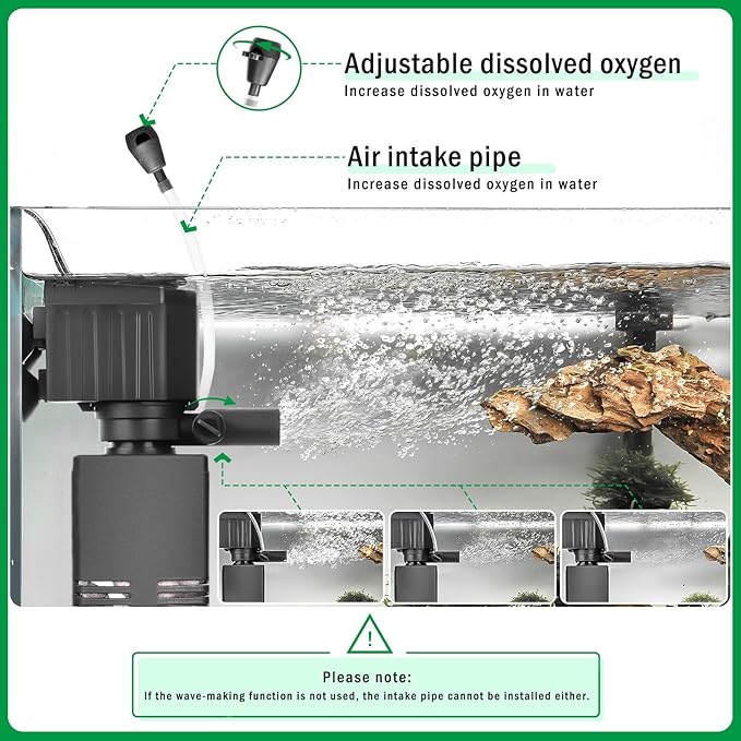 AQQA Aquarium Filter, 3-Stage Filtration, Adjustable Wave Maker & Oxygenator, Quiet 18W 164GPH Submersible Pump, Easy Clean Sponge Filter, for 50 Gallon Freshwater Saltwater Fish Tank 110V/60Hz