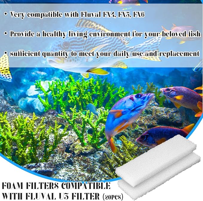 Nosiny 20 Pcs Filter Foam Pad Compatible with Fluval U3 Underwater Sponge Aquarium Underwater Filter Accessories Compatible for Aquarium, Fish Tank