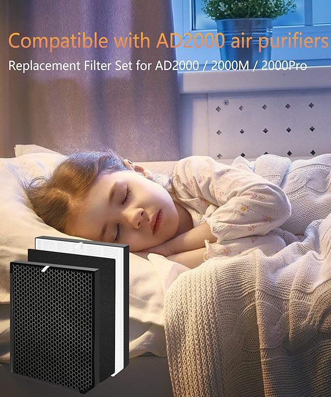 2000 Replacement Filter Set Compatible with AD2000 / 2000M / 2000Pro Air Purifiers, Air Doctor 2000 Series – Includes 1 Main Filter, 2 Activated Carbon Filters, and 2 Pre-Filters