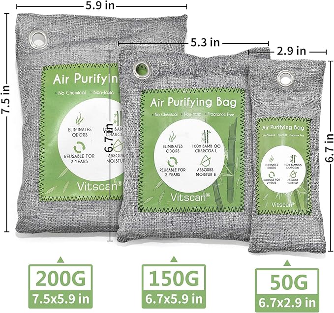 16 Pack Bamboo Charcoal Air Purifying Bag, Activated Charcoal Bags Odor Absorber, Moisture Absorber, Natural Car Air Freshener, Shoe Deodorizer, Odor Eliminators For Home, Pet, Closet (16x50g)