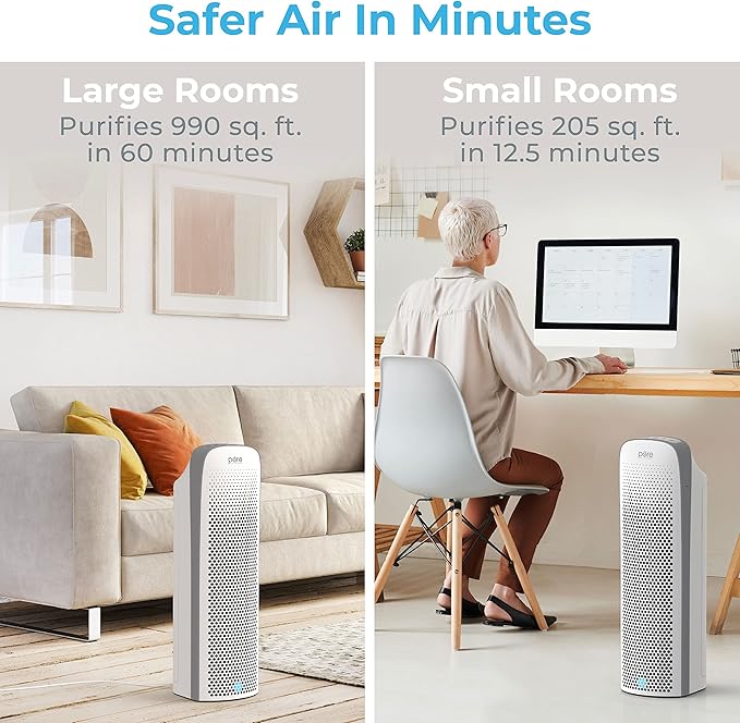 Pure Enrichment PureZone Elite True HEPA Large Room Tower Air Purifier with Air Quality Monitor, 4 Stage Filtration and UV-C Light, Helps Destroy Bacteria, Smoke, Pollen & Dust (White)
