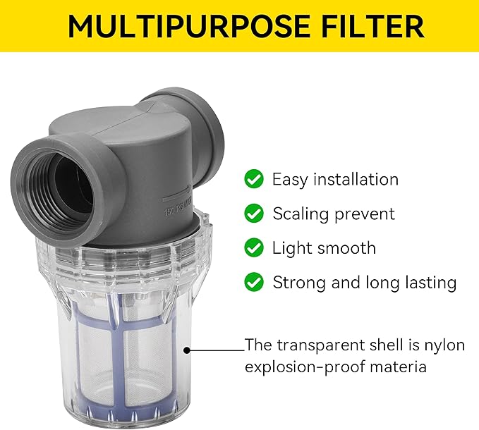 1'' Female NPT in-Line Strainer - Garden Hose Filter for High Pressure Washer, Sediment Filter with 100 Mesh Stainless Steel Screen (1'' 100 Mesh)