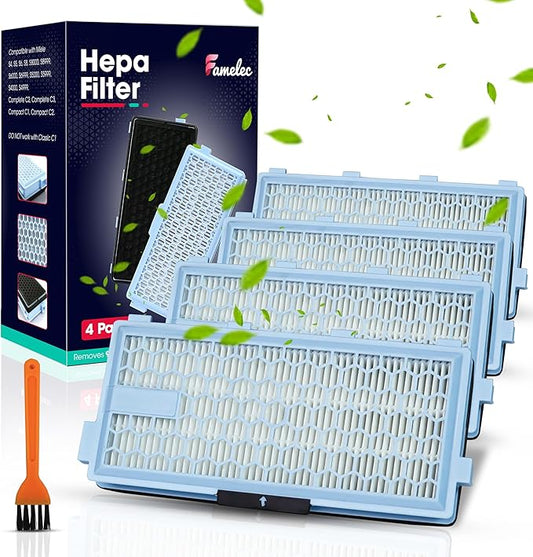 6 Pack SF-HA Hepa Filter for Miele Hepa Airclean 50 Filter, Miele Hepa Filter Replacement Model C3, S4, S5, S6, S8, S8000, S6999, Complete C2, C3, Compact C1, C2, Air Clean SF-HA 50 Hepa By FAMELEC