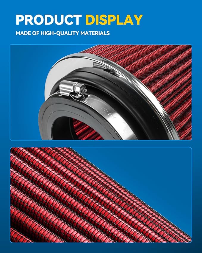 PHILTOP Universal Clamp-On Air Intake Filter, Replacement Air Filter: High Flow Air Filter 4-Inch Round Tapered Air Intake Filter - Washable, High Performance, 3" or 3.5" or 4" adjustable fitting