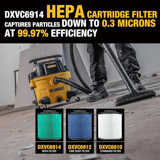 DEWALT Shop Vac Filters, DXVC6914 HEPA Cartridge Filter, Vacuum Filter Replacement Filter for Dewalt 6-16 Gallon Wet and Dry Vacuum