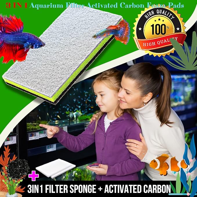 CORISRX 3IN1 Aquarium Filter Sponge Foam Pads - Filter Media for 20 Gallon Betta Fish Tank Supplies, Brine Shrimp Coarse Sponge Bio Filter Sheet - Filter Sponge Accessories (Plus Activated Carbon)