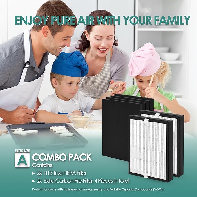 Idylis Air Purifier Replacement Filter A for Filtrete FAP-C01-A and Idylis AC-2119 IAP-10-100 IAP-10-150 IAPC-40-140 Air Purifier with Idylis Filter IAF-H-100A Size A, 2 H13 HEPA & 4 Carbon Pre-filter