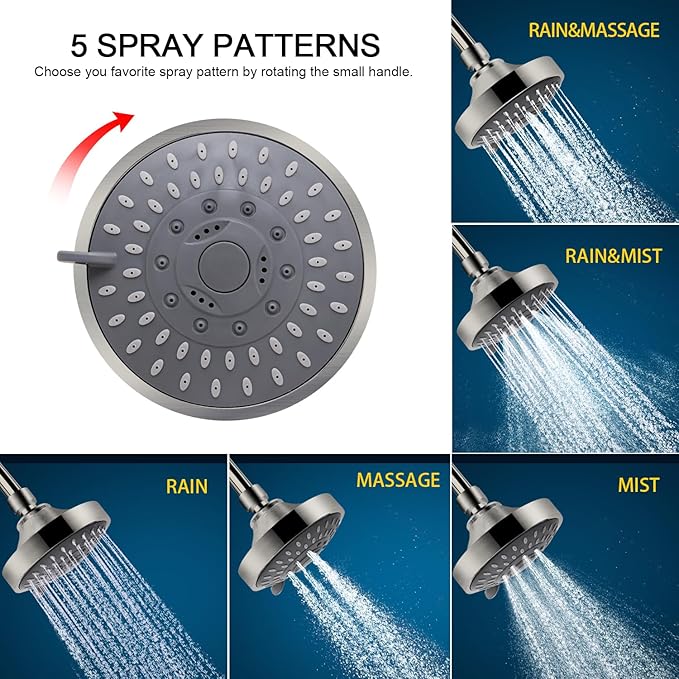 Shower Head and 15 Stage Shower Filter Combo, FEELSO High Pressure 5 Spray Filtered Showerhead with Water Softener Filters for Hard Water Remove Chlorine and Harmful Substances (Nickel Brushed)