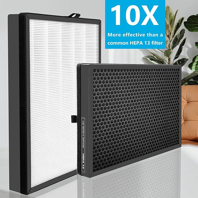 2-Pack Replacement H14 Filter Compatible For Puroair 400 Air Purifier, H14, 4-Stage Filtration Activated carbon