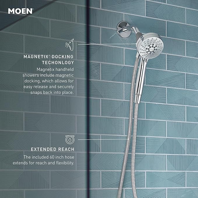 Moen Engage Magnetix Matte Black Eco-Performance 3.5-Inch Six-Function Detachable Handheld Showerhead with Magnetic Docking System, 26100EPBL