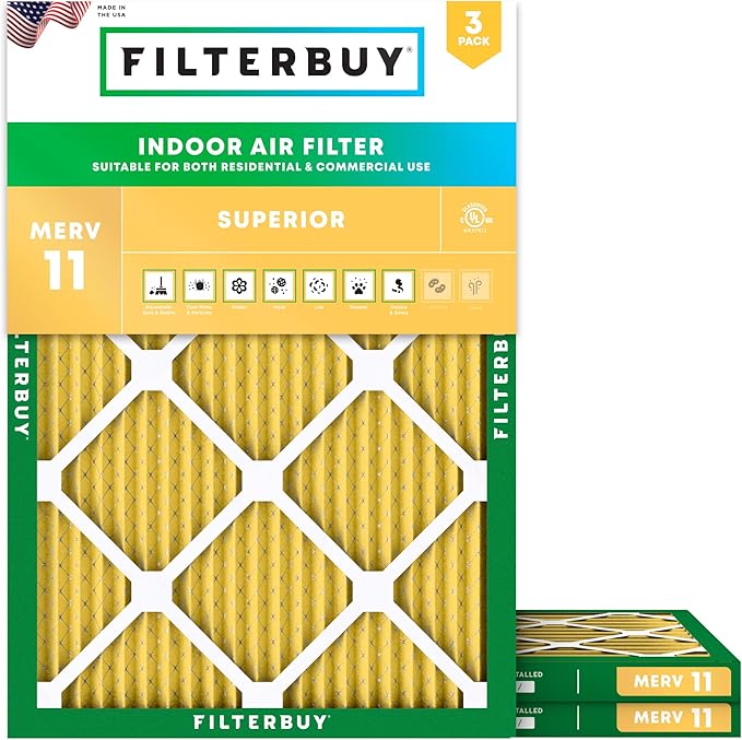 Filterbuy 18x21x1 Air Filter MERV 11 (MPR 1200) Allergen Defense Replacement (3-Pack), Electrostatic Pleated HVAC AC Furnace Filters, Made in USA (Actual Size: 18.00 x 21.00 x 0.75)