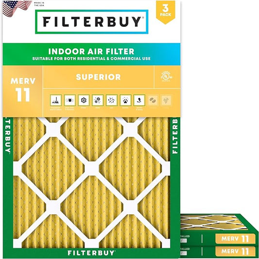 Filterbuy 14x18x1 Air Filter MERV 11 (MPR 1200) Allergen Defense Replacement (3-Pack), Electrostatic Pleated HVAC AC Furnace Filters, Made in USA (Actual Size: 13.50 x 17.50 x 0.75)