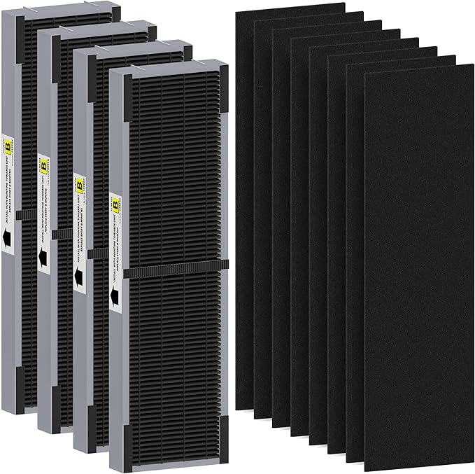 FLT4825SM HEPA Filter B Smoke Clear Replacement Compatible with G-Guardian AC4825, AC4300, AC4900, AC4825DLX, AC4850 Air Purifier, 4 H13 True HEPA Filters + 8 Activated Carbon Pre-Filters, Gray