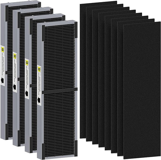 FLT4825SM HEPA Filter B Smoke Clear Replacement Compatible with G-Guardian AC4825, AC4300, AC4900, AC4825DLX, AC4850 Air Purifier, 4 H13 True HEPA Filters + 8 Activated Carbon Pre-Filters, Gray