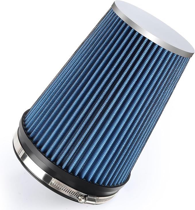 6" 152mm Cold Air Intake Filter Clamp-On Replacement High Flow Inlet Air Filter High Performance Washable Cone Filter 9" Tall Blue
