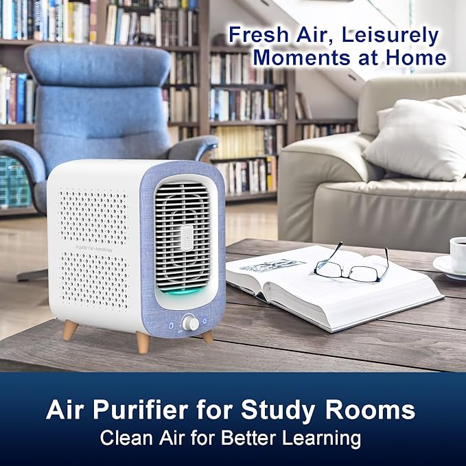 Jafanda Air Purifier for Home Bedroom 780sq ft, HEPA & Activated Carbon, Air Cleaner with Fragrance Sponge & Nightlight for Smoke, Allergies, Dust, Odor, VOC, Pet Dander, Pollen, Office, Desktop,Blue