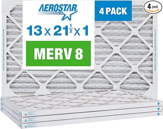 Aerostar 13x21 1/2x1 MERV 8, Pleated Air Filter, 13 x 21 1/2 x 1, Box of 4, Made in The USA