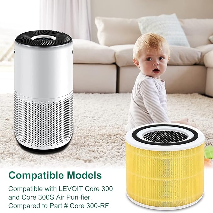 4 Pack Core 300/Core P350 Compatible with LEVOIT Core P350/Core 300 and Core 300S, Grade True Filter High-Efficiency Activated Carbon, Compare to Part # Core 300-RF (Yellow-4 Pack)