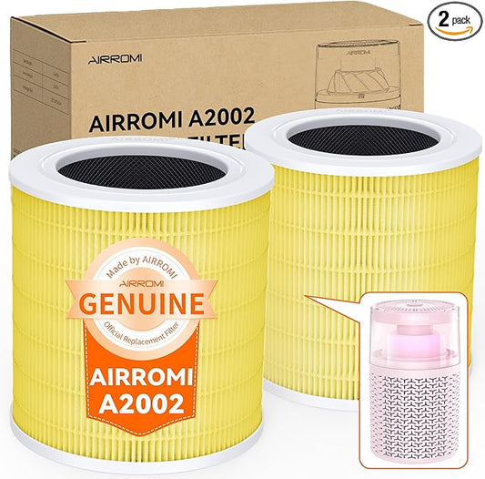 AIRROMI A2002 HEPA Air Purifier Replacement Filter, 3-In-1 Original Filter, Remove 99.97% of 0.3 Micron Particle Yellow Pets (2 Pack)