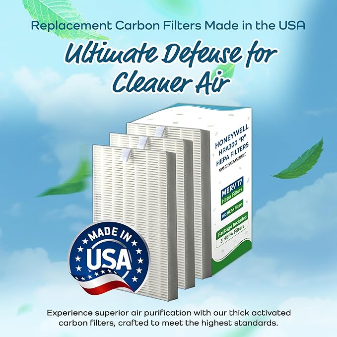 Breathe Naturally "R" Replacement Air Filters Compatible with Honeywell Air Purifier HPA300, HPA200 and HPA100 Series - True Honeywell HEPA Filter for Home Purifiers -7.5"x10.25"x1.5" (3 HEPA Filters)