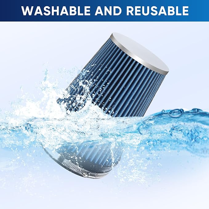 6" 152mm Cold Air Intake Filter Clamp-On Replacement High Flow Inlet Air Filter High Performance Washable Cone Filter 9" Tall Blue