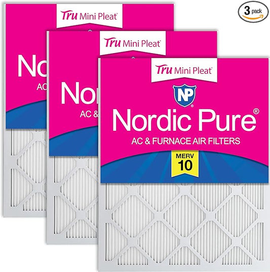Nordic Pure 12x12x1 (Actual Size: 11 3/4 x 11 3/4 x 3/4) Tru Mini Pleat MERV 10 AC Furnace Air Filters – 2.5X More Media for Longer-Lasting, High-Efficiency Filtration - 3 Pack