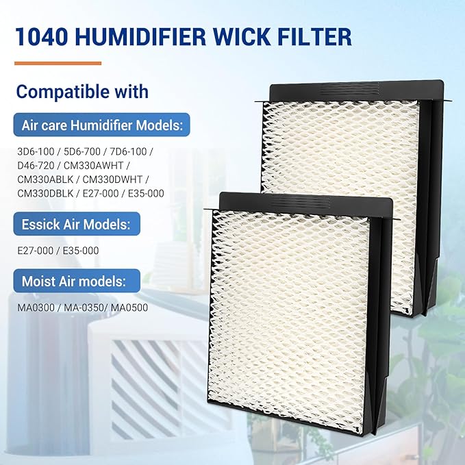 1040 Wick Humidifier Filter Replacement for Essick Air AIRCARE Humidifier Filter B40 B40-C 3D6 100 5D6 700 7D6-100 E35000 CM330AWHT CM330DWHT, Humidifier Filters Fit Moist Air MA0300 (2 pcs, white)
