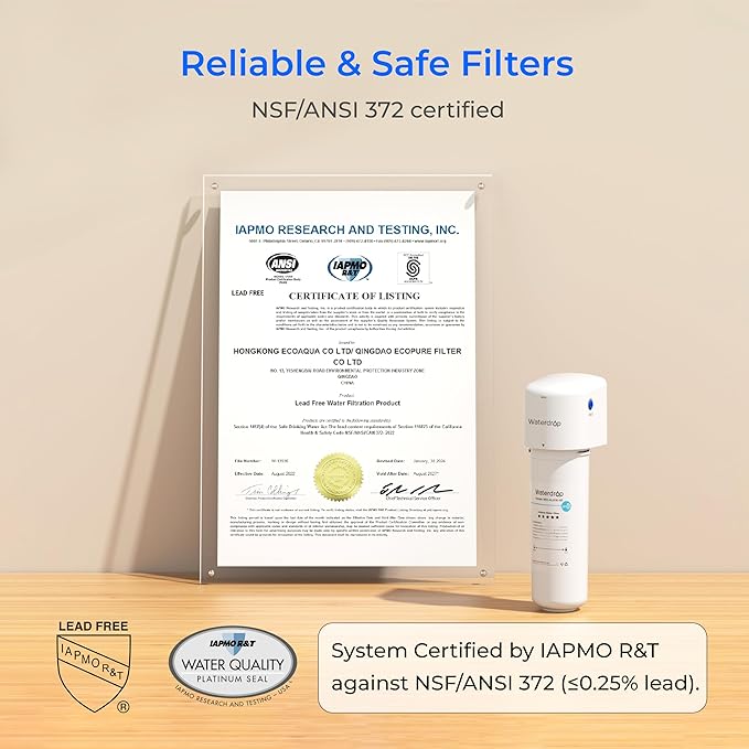 Waterdrop Alkaline Water Filter System for Sink WD-ALK16, Mineralizing Water to 9.5 pH, NSF/ANSI 372 Certified, Compatible with Reverse Osmosis Systems, Under Sink Installation