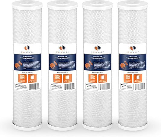 Aquaboon Carbon Water Filter Replacement - 5 Micron Water Filter 20 x 4.5 inch - Whole House CTO Carbon Block Water Filter Cartridge Compatible with FC25B, EPM-20BB, CB-BB-20, 155783-43, 4 Pack