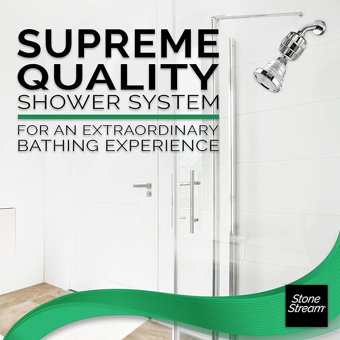 Original StoneStream Filtered Showerhead + 15 Stage Hard Water Shower Filter (HWF) Combo, Removes Chlorine and Other Substances from Hard Water
