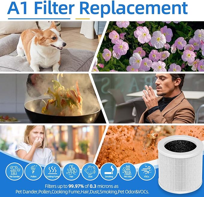 2 Pack A1 Replacement Filter Compatible with VEWIOR Air Pu-rifier HQKJ-80,HQSC-50,KOIOS HQKJ-50 Air Purifier,AMEIFU AP01W,H13 True HEPA Air Cleaner Filter for A1 Air Pu-rifier