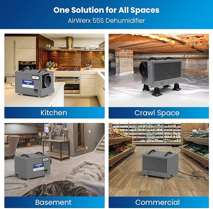 BaseAire 120 Pints Crawl Space Dehumidifier with Drain Hose, Energy Star Dehumidifier for Commercial, Home and Basement, Compact, Auto Defrost, Intelligent Control, Auto Restart, Up to 1300 Sq Ft