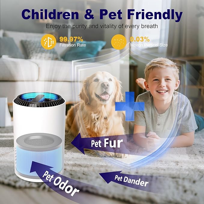 MK01 & MK06 True HEPA Filter Replacement Compatible with Aroeve MK01, MK06, ToLife TZ-K1 and Kloudi DH-JH01 Air Purifier, Standard Version, Blue, 4 Pack