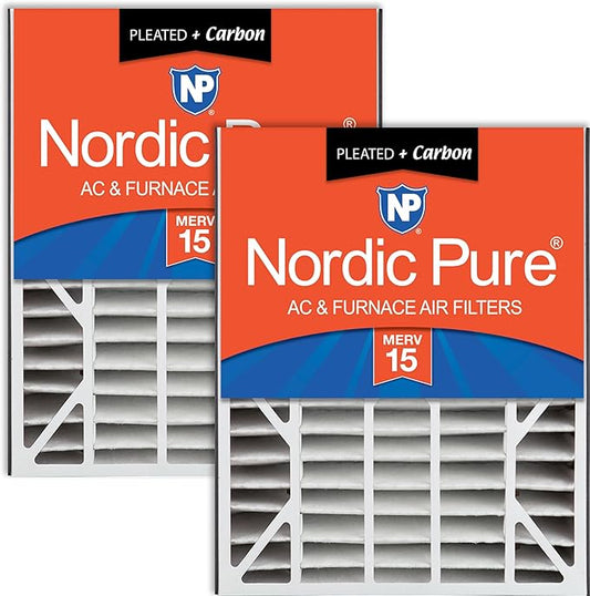 Nordic Pure 20x25x5 (19_3/4 x 24_1/4 x 4_7/8) Air Bear Air Filter Replacement MERV 15 Plus Carbon 2 Pack