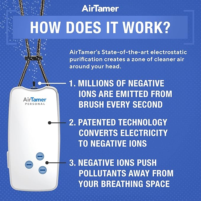 AirTamer A310W Personal Rechargeable and Portable Air Purifier Negative Ion Generator, Proven Performance, White with Metal Travel Case