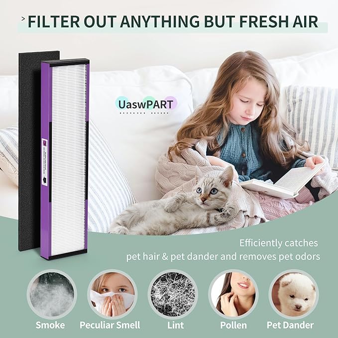 FLT5250PT HEPA Filter Compatible with Germ-Guardian Filter C for AC5000, AC5000E, AC5250PT, AC5350B, AC5350BCA, AC5350W, AC5300B, CDAP5500B, AP2800CA, 2 True HEPA Filters & 6 Carbon Filters