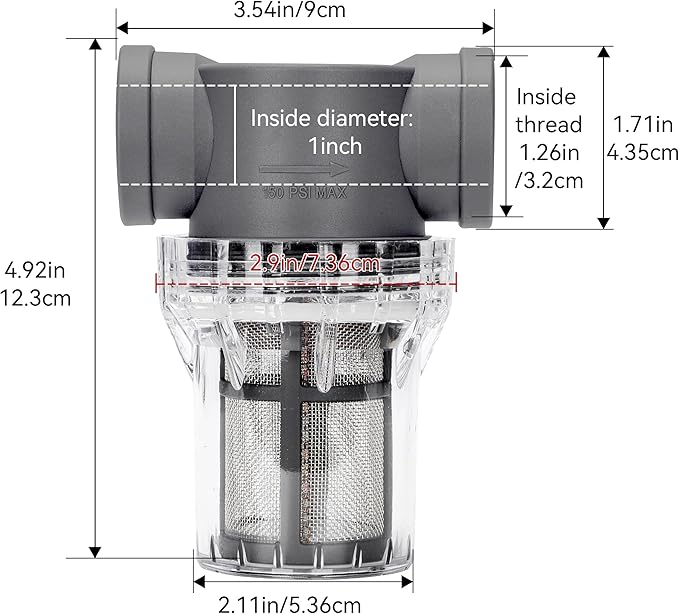 1'' Female NPT in-Line Strainer - Garden Hose Filter for High Pressure Washer, Sediment Filter with 30 Mesh Stainless Steel Screen (1'' 30 Mesh)