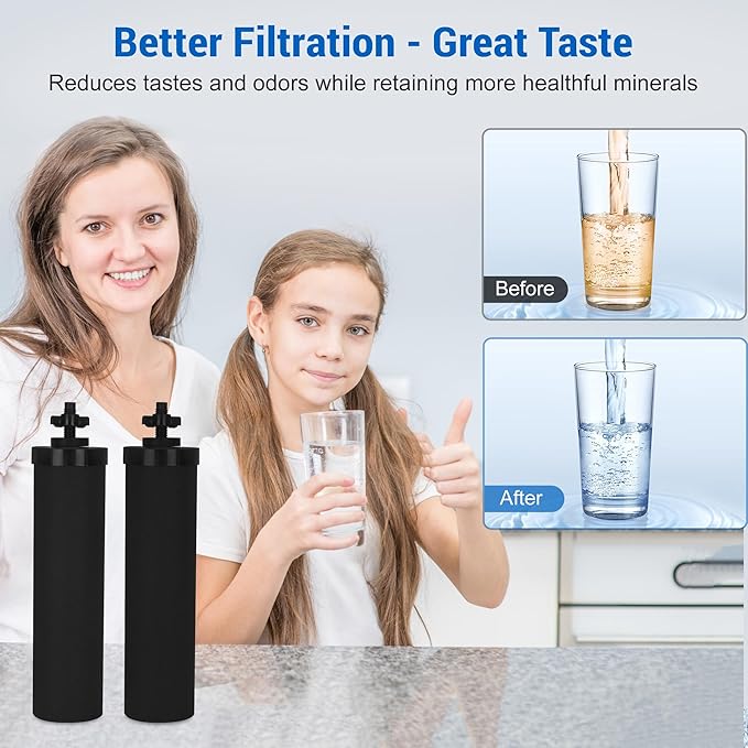 NSF/ANSI 42 Certified Black Purification Elements, for BB9-2® Water Filters Replacement, Compatible with Berkey Gravity Filtration System, Replacement for Berkey Black Filter, Pack of 2